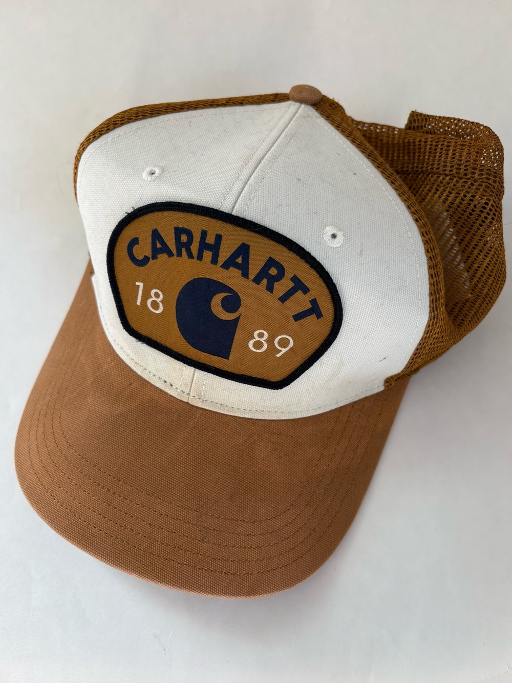 Carhartt 1889 Patch Trucker Hat – Carhartt Brown / Off-White Mesh Snapback Cap